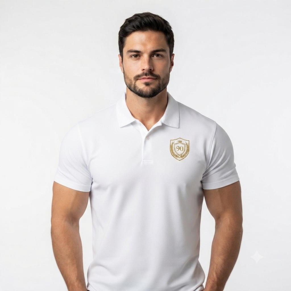 Ninety Minute | Gold Crest Logo Performance Polo | Men PosiCharge® Crewneck