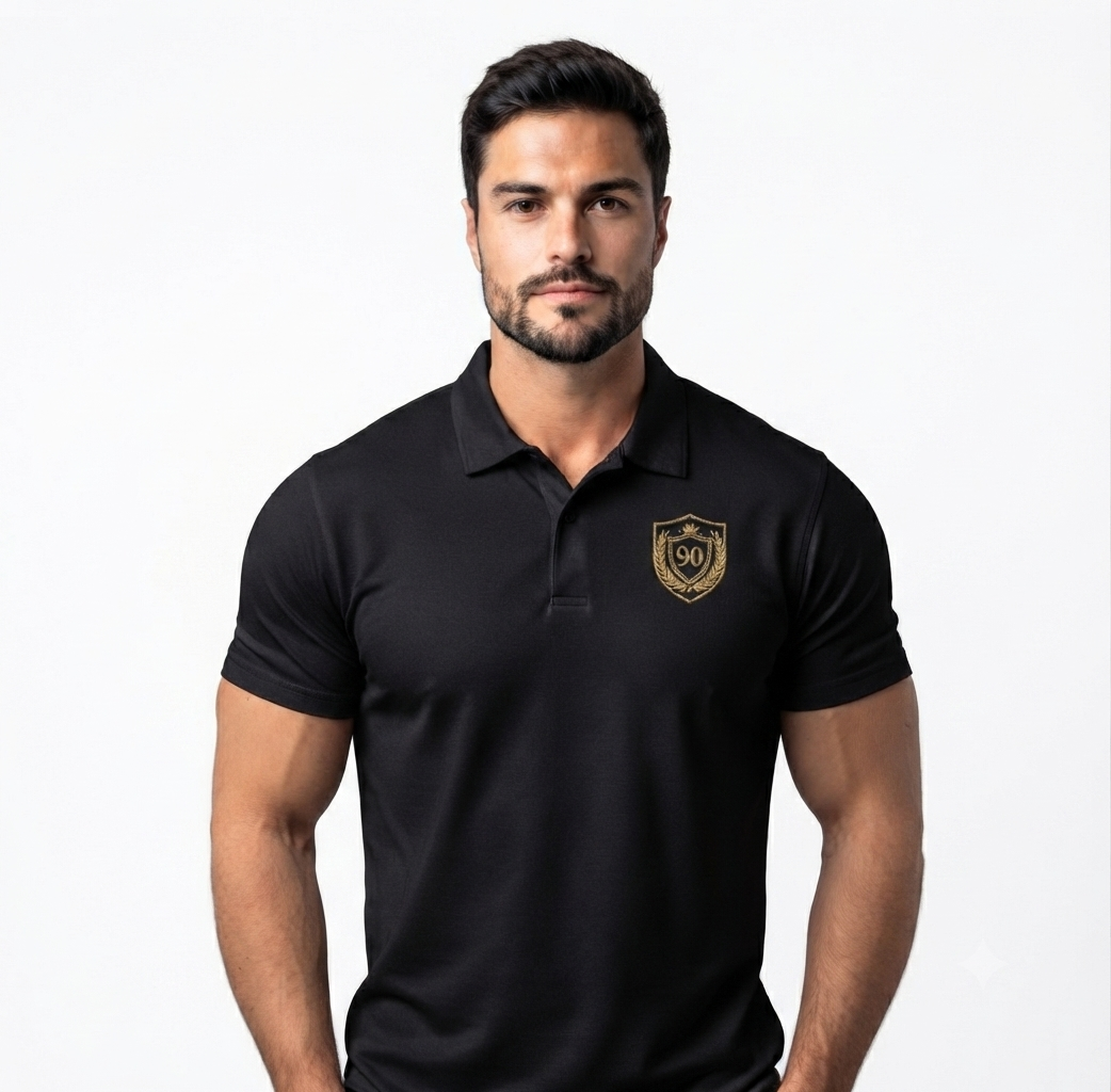 Ninety Minute | Gold Crest Logo Performance Polo | Men PosiCharge® Crewneck