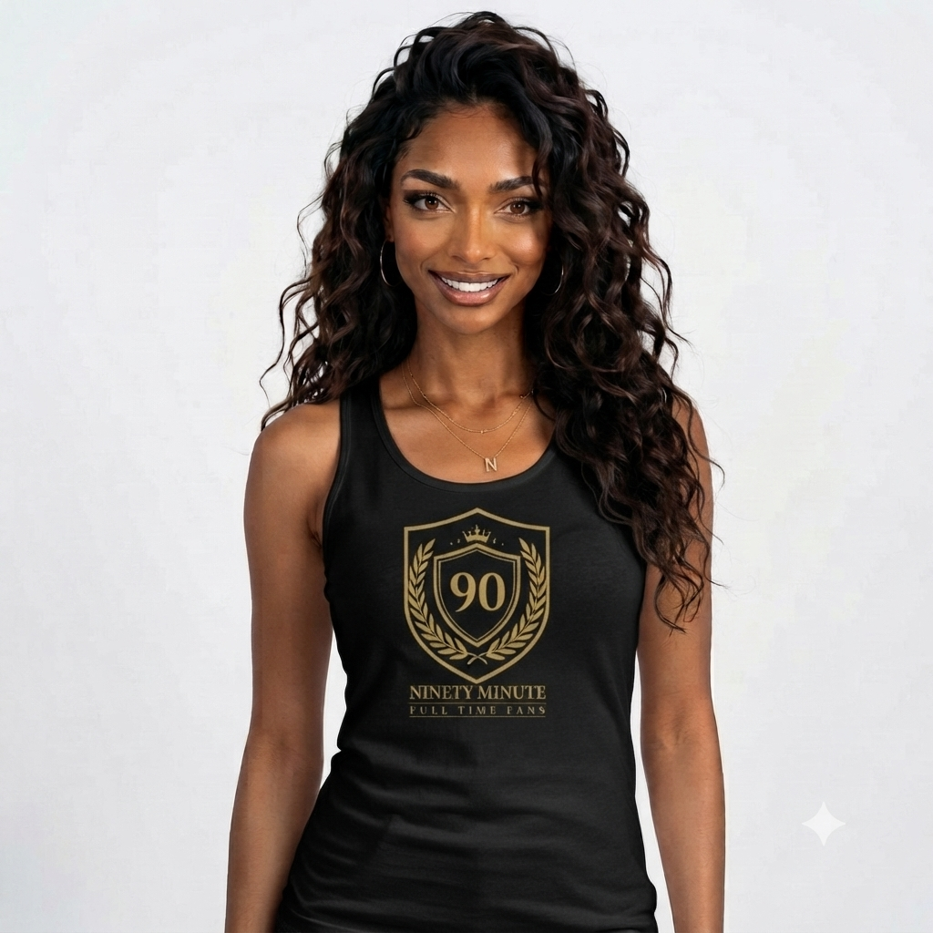 Ninety Minute | Gold Crest Logo Jersey Tank | Women’s Lightweight Sleeveless Top