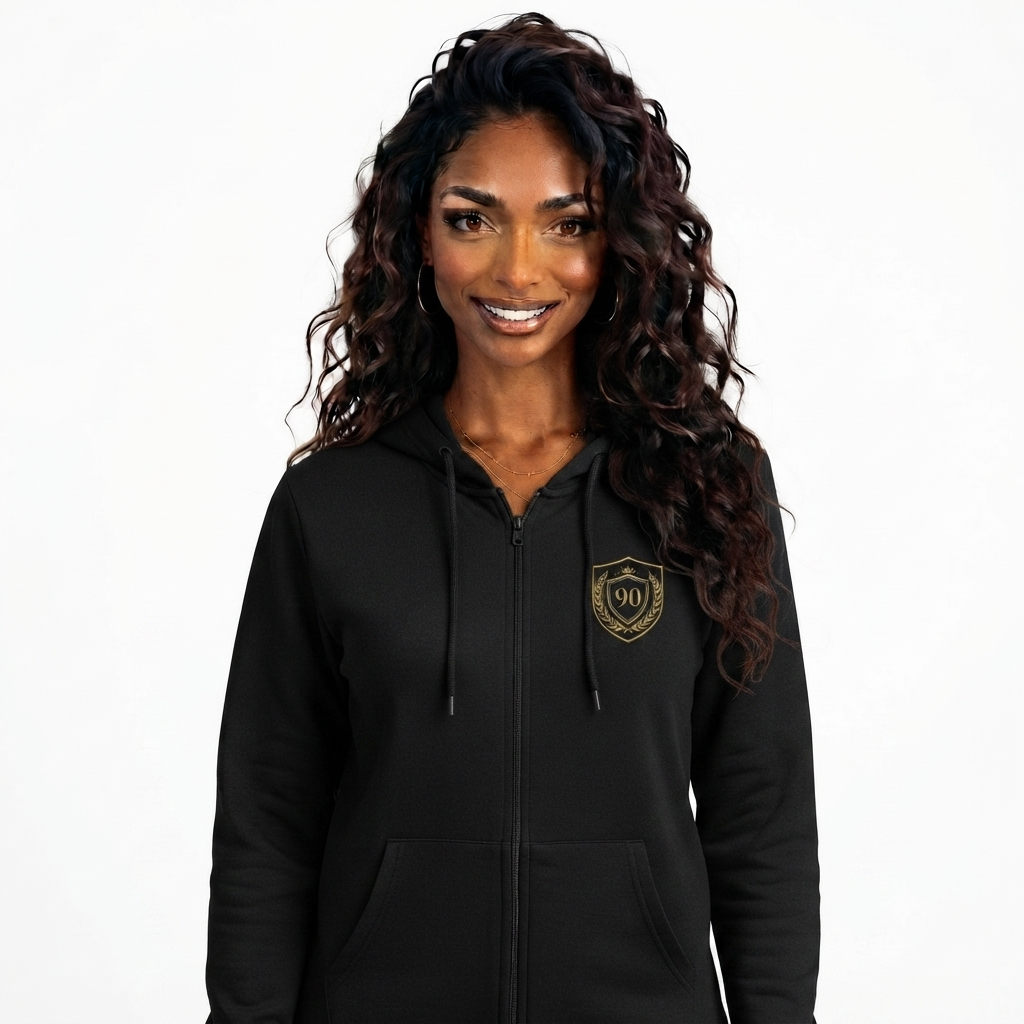 Ninety Minute | Gold Crest Logo Full-Zip Hoodie | Women’s Lightweight Jacket