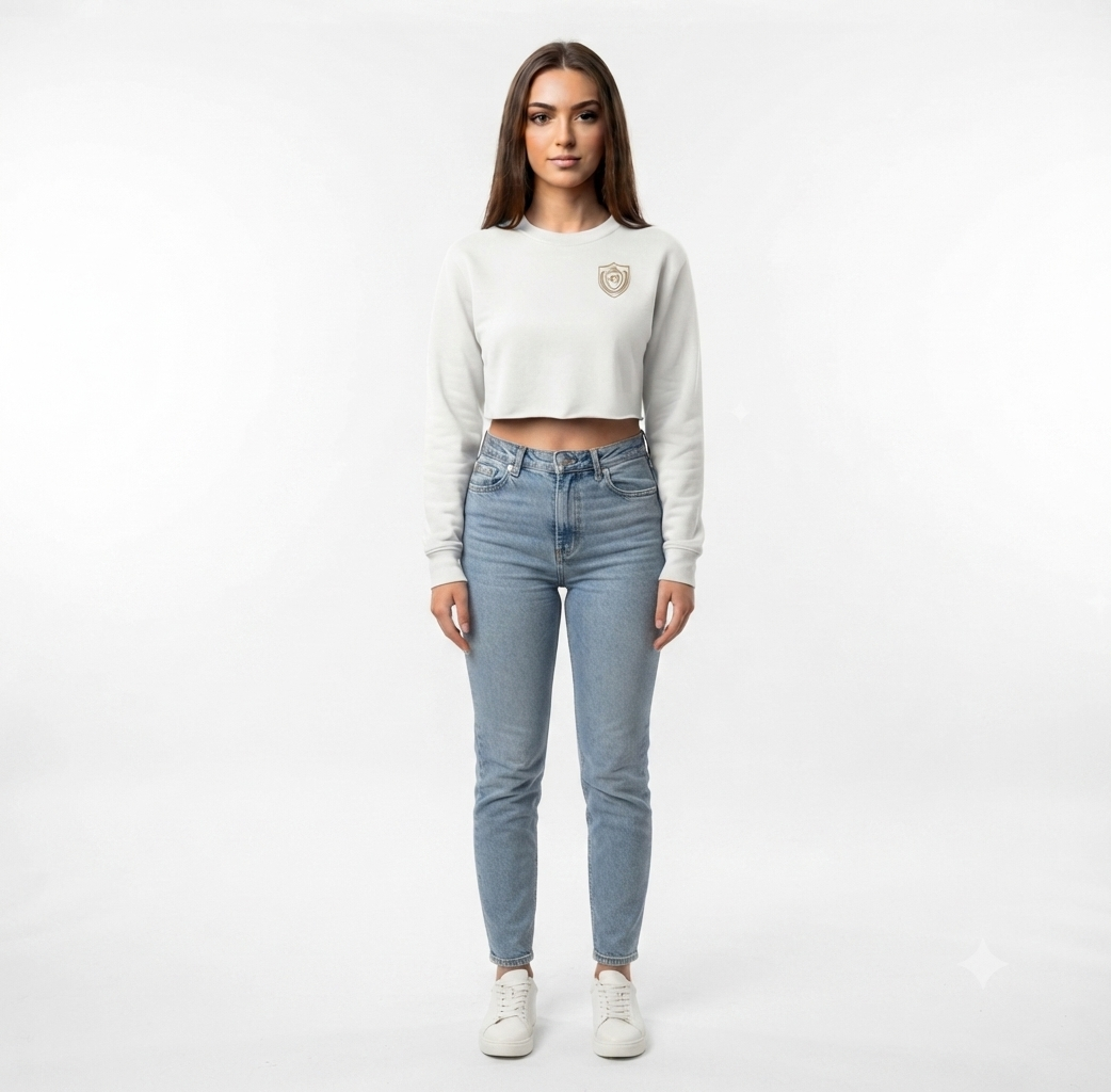 Ninety Minute | Gold Crest Logo Cropped Pullover | Black Women’s Crewneck