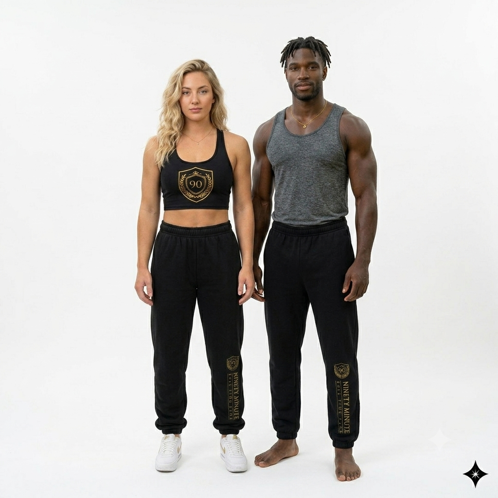Ninety Minute | Gold Crest Logo Sweatpants | Unisex Heavyweight Fleece Joggers